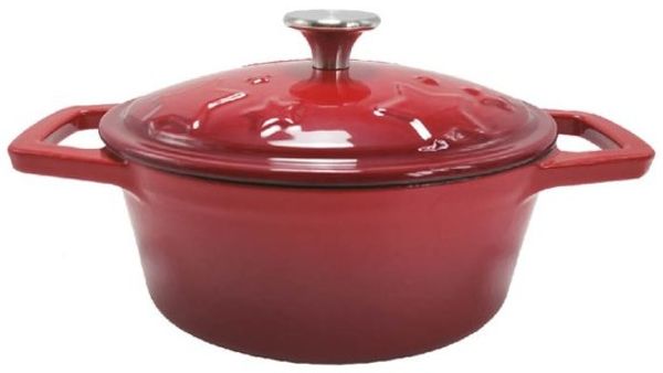 Grillfürst Dutch Oven Sternentöpfchen / Gusseisen Bräter - emailliert - S - rot