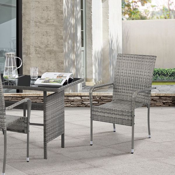 Juskys Polyrattan Gartenstühle Yoro 2er Set - mit Armlehnen & Rückenlehne - 2 Stühle stapelbar - Rattan Stuhl Garten - Stapelstuhl Grau-meliert
