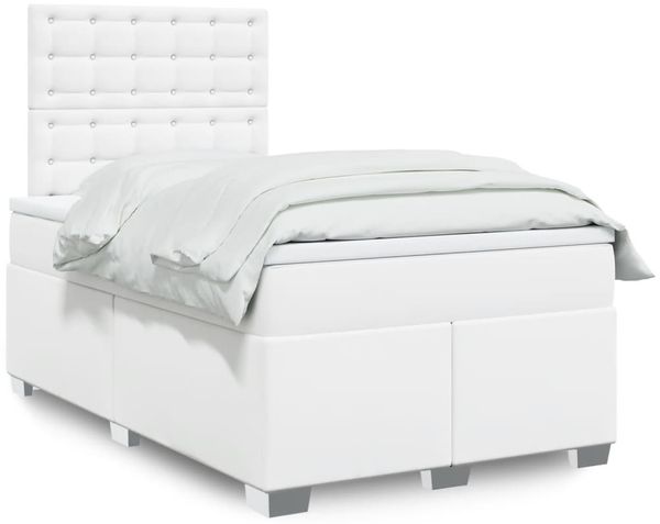 vidaXL Boxspringbett mit Matratze Weiß 120x200 cm Kunstleder 3293017