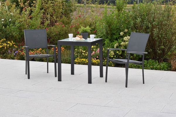 MERXX Balkonset »Milano«, (Set, 3-tlg), Sessel stapelbar, matte Glasplatte