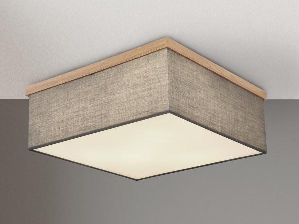 LED Deckenleuchte mit Stoff Lampenschirm und Holzoptik, 40x40cm