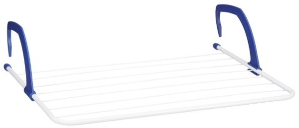 Relaxdays Wäscheständer zum Aufhängen von Heizkörpern und Balkon-Trockengestell, groß, Stahl blau, 64 x 50 / 70 x 18 cm