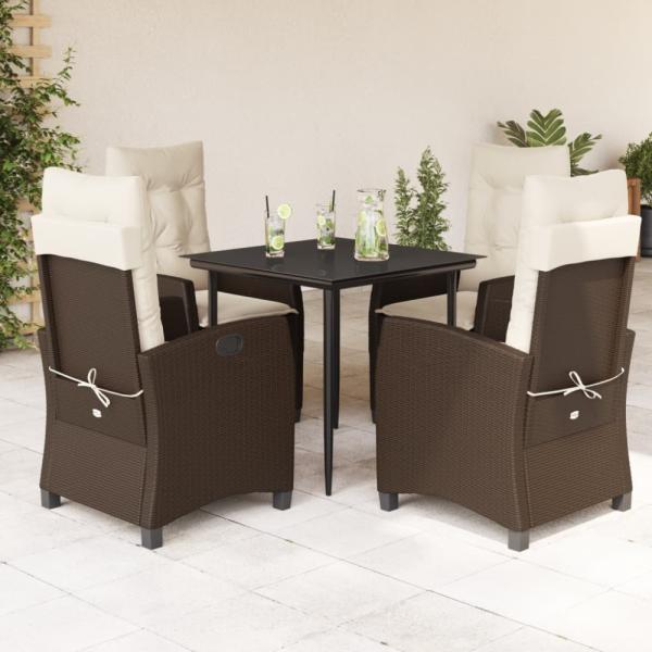 vidaXL 5-tlg. Garten-Essgruppe mit Kissen Braun Poly Rattan 3212763
