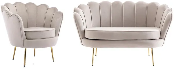 Vente-unique - DANDELION Sofa and armchair set SamtStoff Schokoladenbraun - B 73 cm75 cm x H 78 cm76,5 cm x L 124 cm78 cm