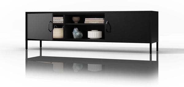 Jan Nowak Couchtisch Moderner Metalltisch Mit 2 Seitlichen Fächern & Offenem AV-Fach Robuste Stahlkonstruktion 40 kg Belastbarkeit Modell Rosaria 90 x 45 x 45 cm Schwarz