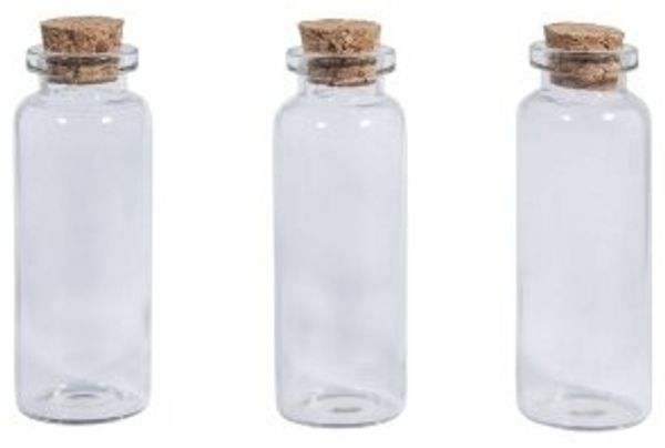 Glas Gefäß mit Kork Deckel, 2,3cm ø, 6,5cm, 20ml, Öffnung. (1,16 € pro 1 Stück)