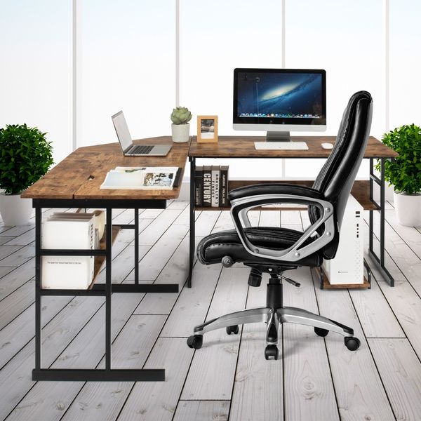 L-förmiger Schreibtisch mit neigbarer Tischplatte unterem Bücherregal & CPU-Ständer Zeichentisch Computertisch 170 x 150 x 75 cm Braun