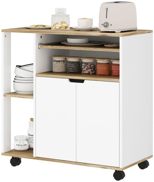 Rollender Küchenwagen mit Stauraum, Schrank, verstellbare Regale, für Küche, Wohnzimmer, Esszimmer, Weiß