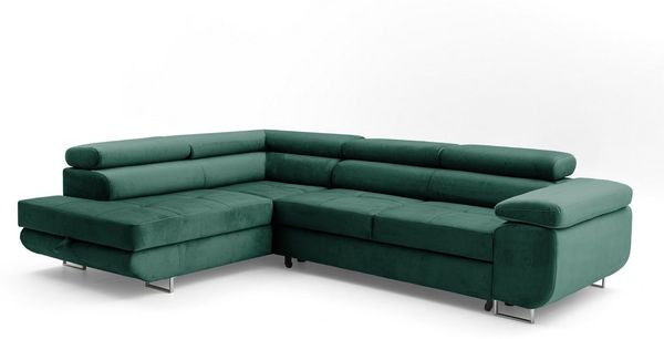 Muffo Ecksofa Wild Ecksofa mit Schlaffunktion, Verstellbare Kopfstützen, Schlaffunktion mit Bettkasten