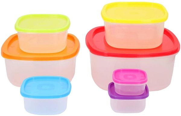Set aus 7 Lebensmittelbehältern in Regenbogenfarben in verschiedenen Größen, Ideal für Picknicks