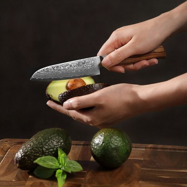 Wakoli Santokumesser EDIB Pro Damast Santoku Messer I Küchenmesser Kochmesser I 11cm Klinge, 67 Lagen Damaststahl, VG-10 Stahlkern
