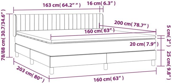 vidaXL Boxspringbett mit Matratze Taupe 160x200 cm Stoff 3130445 Bild 7