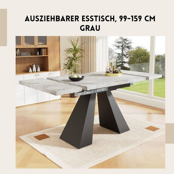 SeedWave Esstisch Ausziehbarer, 99-159 cm verstellbare Größe, moderne Marmoroptik, verstellbare Stabilitätspads, stabile Doppelfußkonstruktion