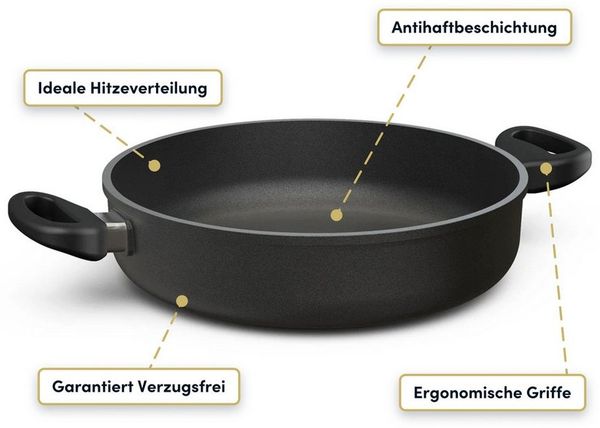 Hoffmann Germany Schmorpfanne Ø 20 cm ohne Deckel, Bräter, Made in Germany, Aluguss (1-tlg, 1x Schmorpfanne Ø 20 cm), Seitengriffe, Antihaft, 1,2 l, Ø 20 cm