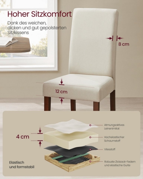 VASAGLE Esszimmerstuhl 2er Set/ 4er Set/ 6er Set Esszimmerstühle, Küchenstuhl (Set, 4 St), Parsons-Stil, 58 x 48 x 99 cm, stuhl bis 120 kg Bild 2
