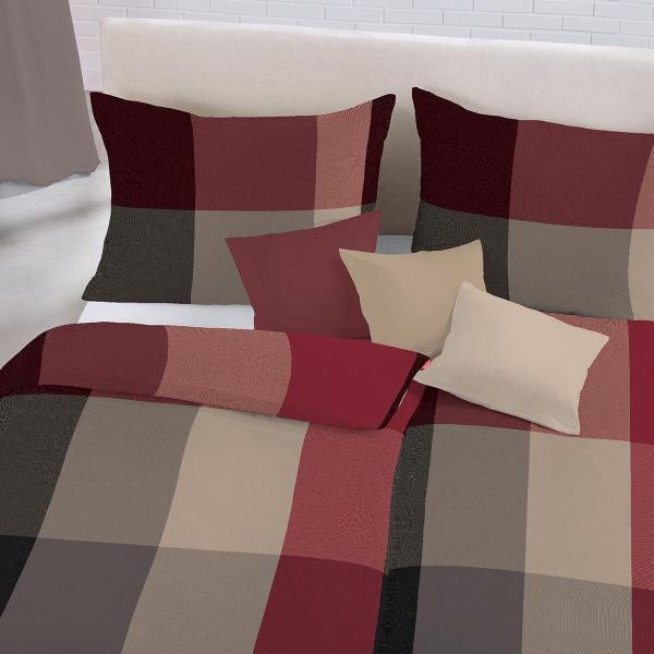 Fleuresse Lech Edelflanell Bettwäsche 200x220 Karo dunkelrot anthrazit 604386-04