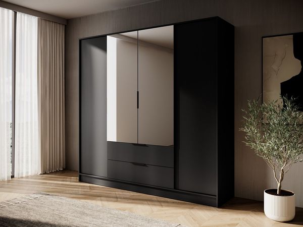 MOEBLO Drehtürenschrank SEVIA 200 (Moderner und funktionaler Schrank mit verstellbaren Regalen und Schubladen, Kleiderschrank 4-türig Schrank Garderobe Schlafzimmer mit/ohne Spiegel, mit/ohne Vitrinen - und Schubladen) (BxHxT): 206x200x51 cm