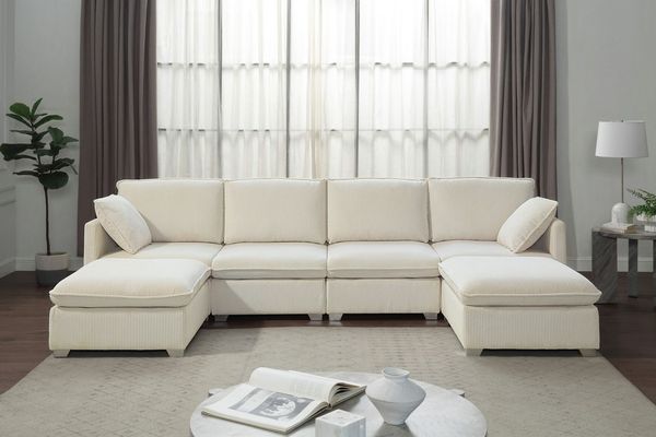 ATLANTIC home collection Wohnlandschaft, modularer 4-Sitzer mit 2 Hockern, weicher Cordbezug