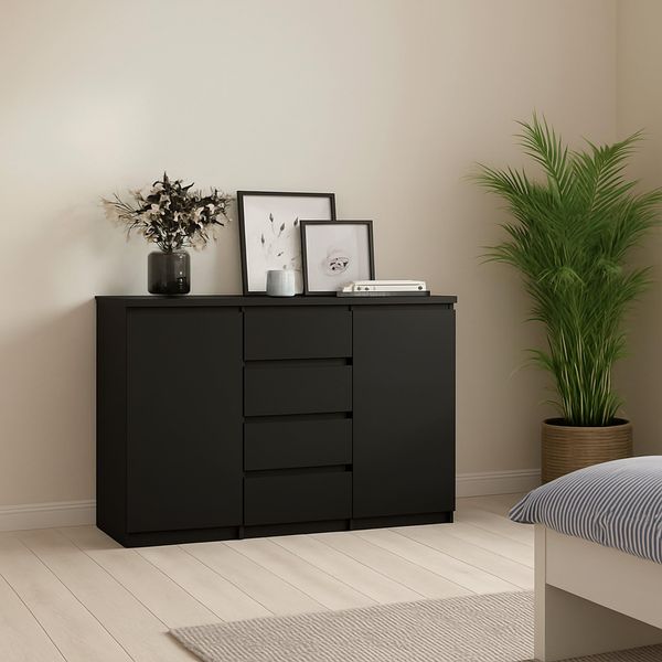Dmora - Kommode Alix, Wohnzimmerbuffet, Wohnzimmer-Sideboard, Moderne Küchen-Speisekammer, 121x50 h91 cm, Schwarz