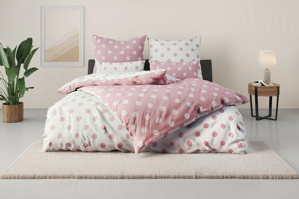 OTTO home Wendebettwäsche Dots, Polycotton recycelt, 2 teilig, ab Größe 135x200 cm, aus recyceltem Material, Bettwäsche mit Punkten