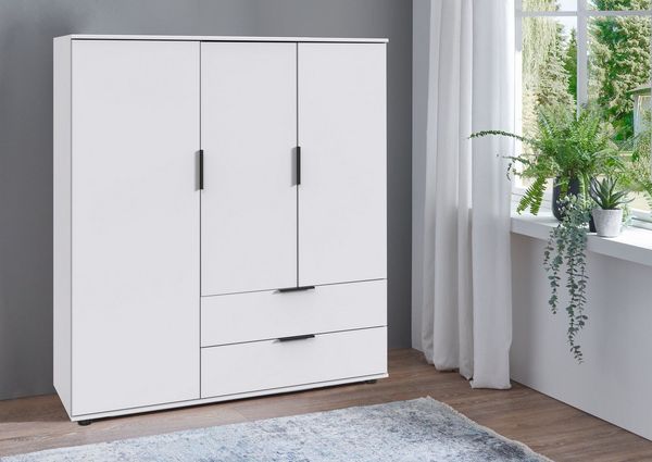 Wimex Wäscheschrank Easy Plus Kleiderschrank Garderobe 2 Schubladen, 81 oder 130cm breit in verschiedenen Farben, moderne Optik mit schwarzen Metallgriffen