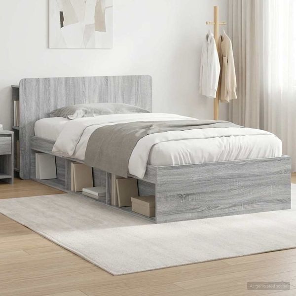 vidaXL Bettgestell mit Stauraum Grau Sonoma 100 x 200 cm Holzwerkstoff 3433338