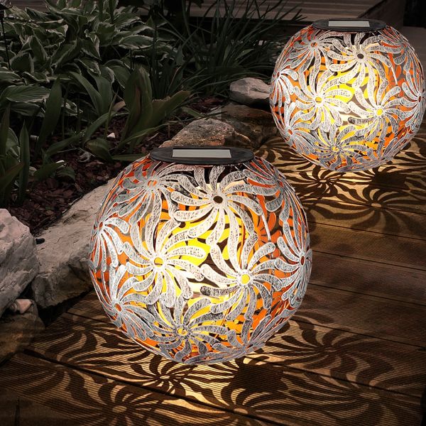 2er Set LED Solarlampe, Dekorgeflecht-Kugel, H 54 cm