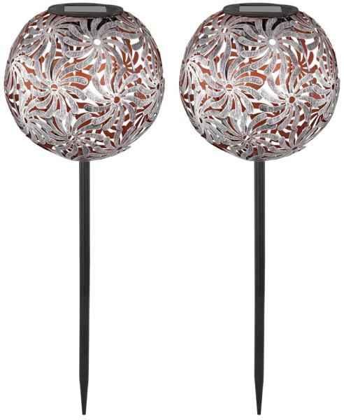 2er Set LED Solarlampe, Dekorgeflecht-Kugel, H 54 cm