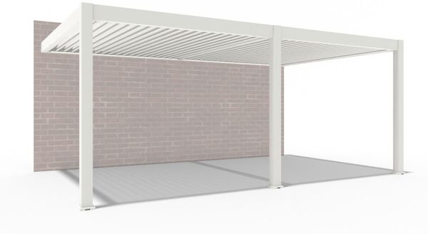 Weide E-Deluxe Plus | elektrische Wand Pergola mit LED | Voll Aluminium | 4 x 6 M | motorisiertes Lamellendach weiß