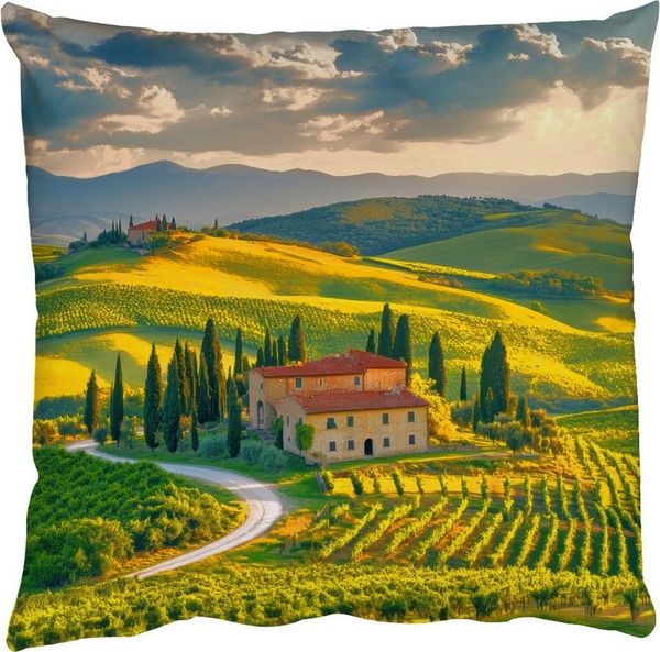 MuchoWow Dekokissen Toskana - Landschaft - Weinberge, Zierkissen mit Füllung für Wohnzimmer, Sofakissen, 40x40 cm