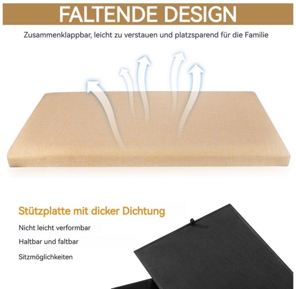 BlingBin Sitzhocker Bettbank mit Stauraum Sitzbank Faltbar Truhen Sitztruhe Fußbank (1 Stück, 1 St, 1er Set), Gepolsterte Sitzfläche aus Leinen, 76x37,5x38 cm Bild 3