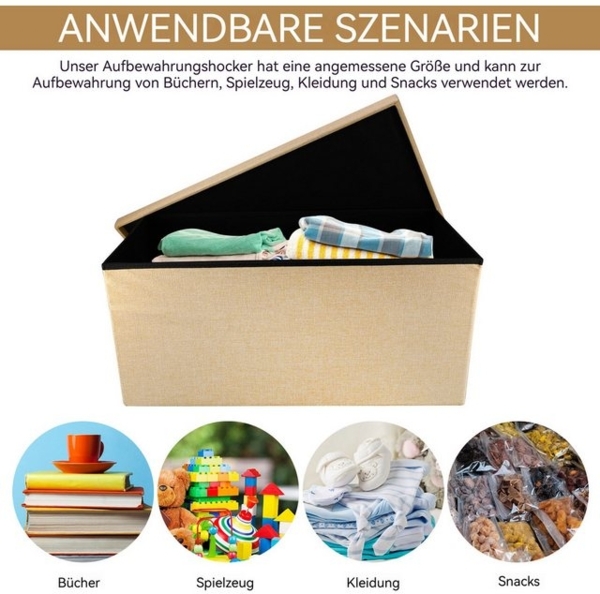 BlingBin Sitzhocker Bettbank mit Stauraum Sitzbank Faltbar Truhen Sitztruhe Fußbank (1 Stück, 1 St, 1er Set), Gepolsterte Sitzfläche aus Leinen, 76x37,5x38 cm Bild 4