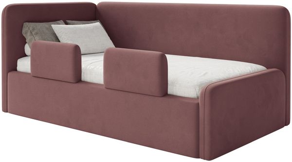 Selsey 'Fanko' Kinderbett 90x200 cm mit Rausfallschutz, Kopfteil links, Samt, Rosa