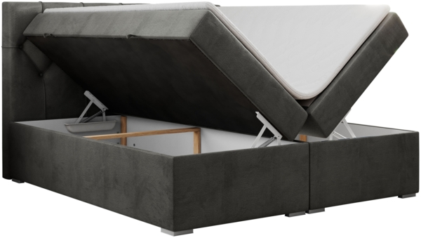 Boxspringbett, Bett, Polsterbett, zwei Bettkästen - ALDA - 200x200cm - Dunkelgrau Velours - H4 Bild 4