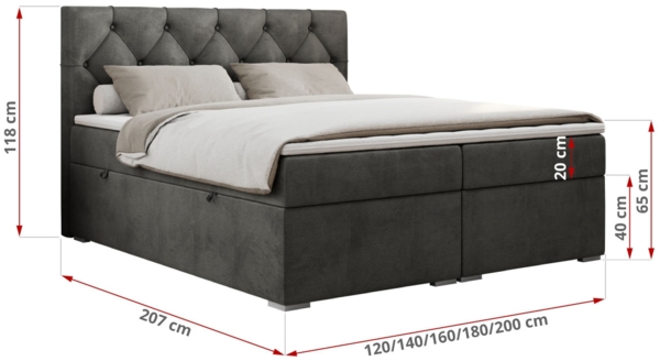 Boxspringbett, Bett, Polsterbett, zwei Bettkästen - ALDA - 200x200cm - Dunkelgrau Velours - H4 Bild 5