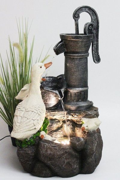 Arnusa Gartenbrunnen Springbrunnen Gänse BK821 mit Beleuchtung Zimmerbrunnen, Gartendekoration Terrassenbrunnen