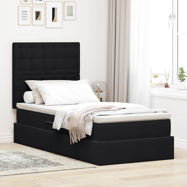 vidaXL Bett mit Stauraum und LED mit Matratze Schwarz 90 x 200 cm Samt 3372761