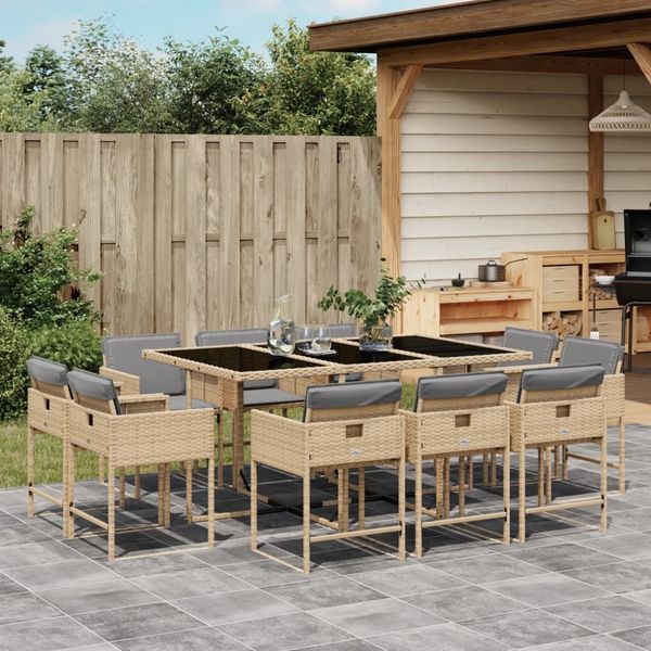 vidaXL 11-tlg. Garten-Essgruppe mit Kissen Beigemischung Poly Rattan 3211392
