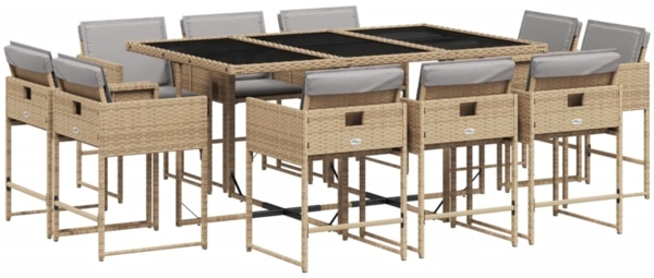 vidaXL 11-tlg. Garten-Essgruppe mit Kissen Beigemischung Poly Rattan 3211392
