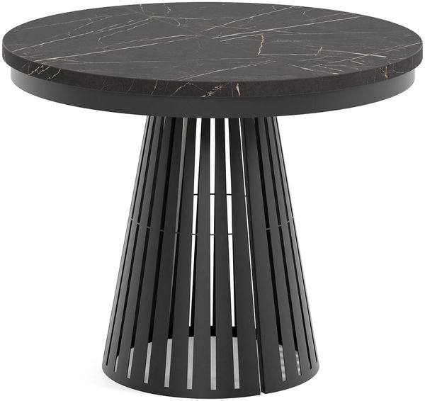 MEBLINI Esstisch Rund Ausziehbar aus Metall - 100-176x76 cm - CONEY - Schwarz Marmor/Schwarz Matt - Loft - Esszimmertisch Modern - Küchentisch - Ausziehtisch - Round Dining Table