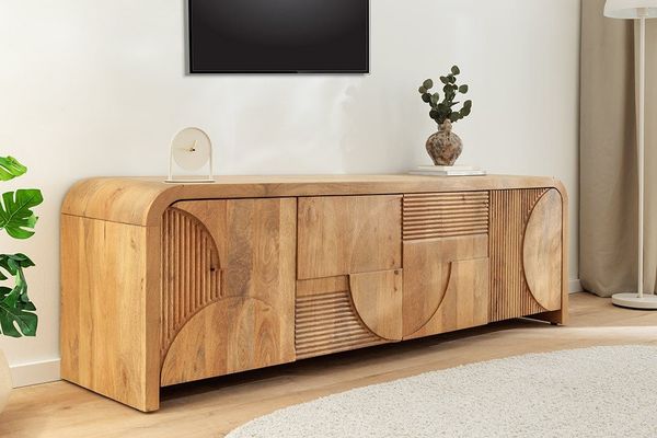 riess-ambiente Sideboard ART DECO 170cm beige - Mangoholz, Massiv, cream finish, abgerundet (Einzelartikel, 1 St), TV-Board mit 3D-Front - ideal für Wohn- & Schlafzimmer oder TV-Ecke