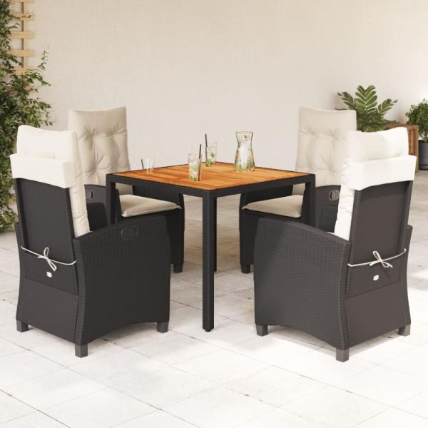 vidaXL 5-tlg. Garten-Essgruppe mit Kissen Schwarz Poly Rattan