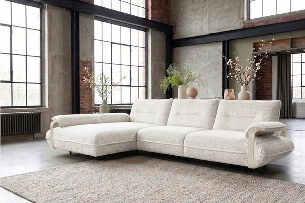 KAWOLA Ecksofa ANISSA Stoff cremeweiß manuelle Rückenverstellung Longchair links 84 x 185 x 297 cm
