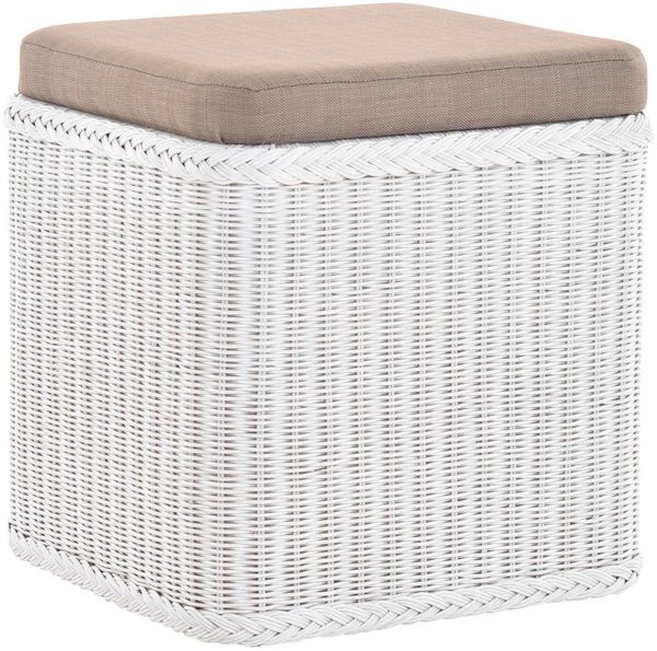 Krines Home Sitztruhe Rattan Wäschekorb Quadratisch Wäschetruhe Sitz gepolstert Flur-Bank, Aufbewahrungsbox mit Deckel Bad-Hocker Sitzhocker Wäschesammler