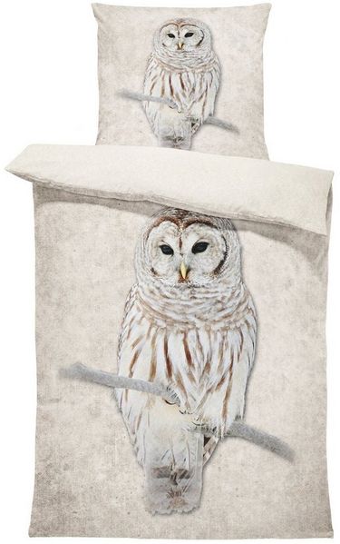 One Home Bettwäsche Dolia, Fleece, 2 teilig, Eule Natur, kuschelig flauschig warm weich Winter