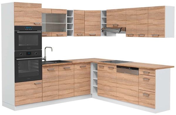 Eckküche R-Line Sonoma/Weiß 247 x 237 cm, AP Eiche Vicco