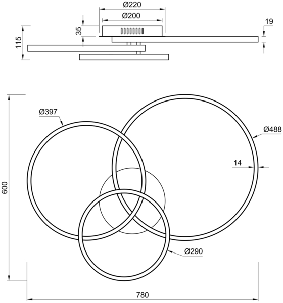 LED Deckenleuchte WINONA dimmbar mit Fernbedienung Schwarz, Breite 78cm Bild 8