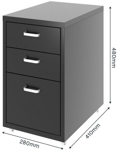 FLEXISPOT Container Rollcontainer für Ihr Büro&Home-Office, 28x48x41 cm (mobiler Aktenschrank mit 3 Schubladen, mit Rollen, Büroschrank)