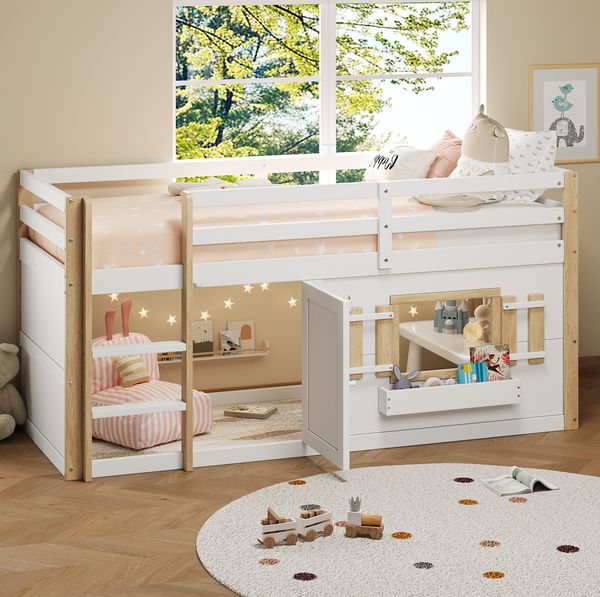 Hochbett 90x200 cm mit Leiter – Kinderbett aus Massivholz und MDF in Weiß