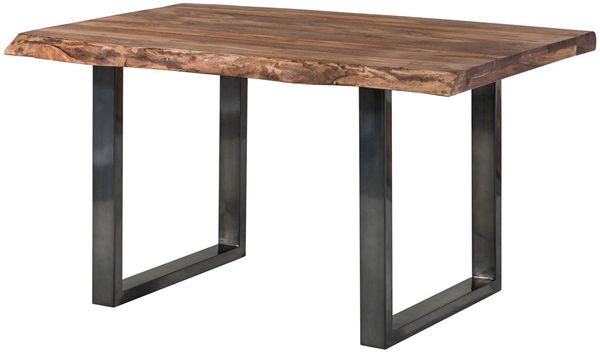 Baumtisch Sheesham 140x90x77 grau gebeizt / U-Beine anthrazit glänzend FREEFORM 5